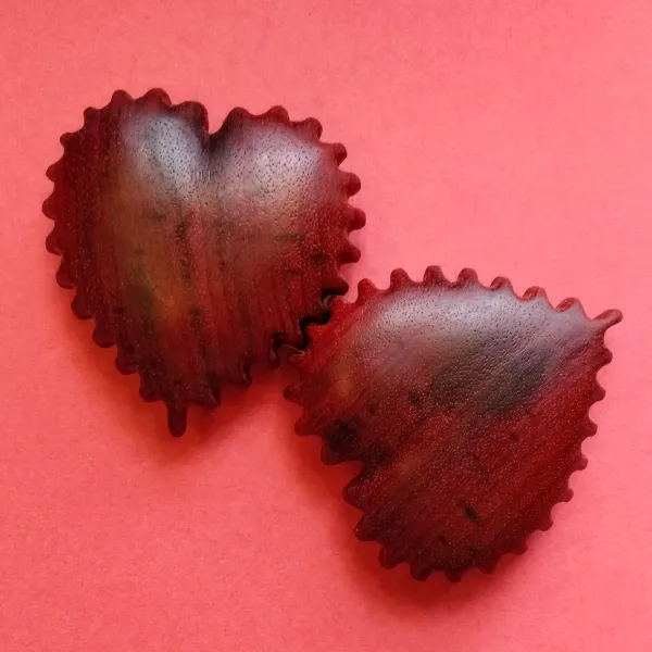 Two coupled heart-shaped gears made of walnut. by Wondiu