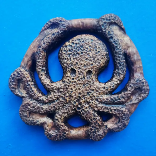 An octopus medallion carved from oak. by Wondiu